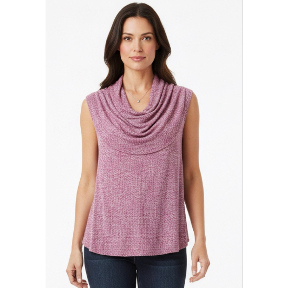 Cabi Spotted Cowl-neck Sleeveless Top L